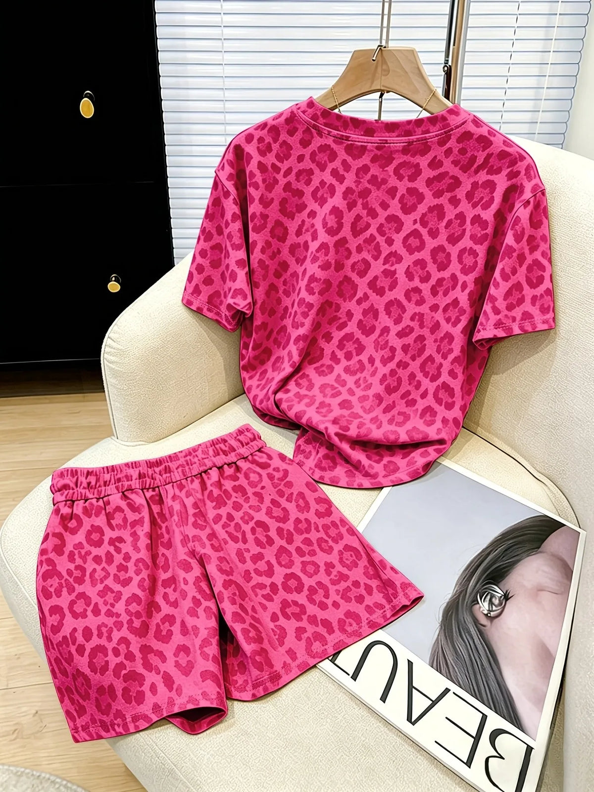 2026 Summer Women's Suit Fashion Sporty Comfortable Soft 3D Leopard Print Pattern Printed Casual Dress