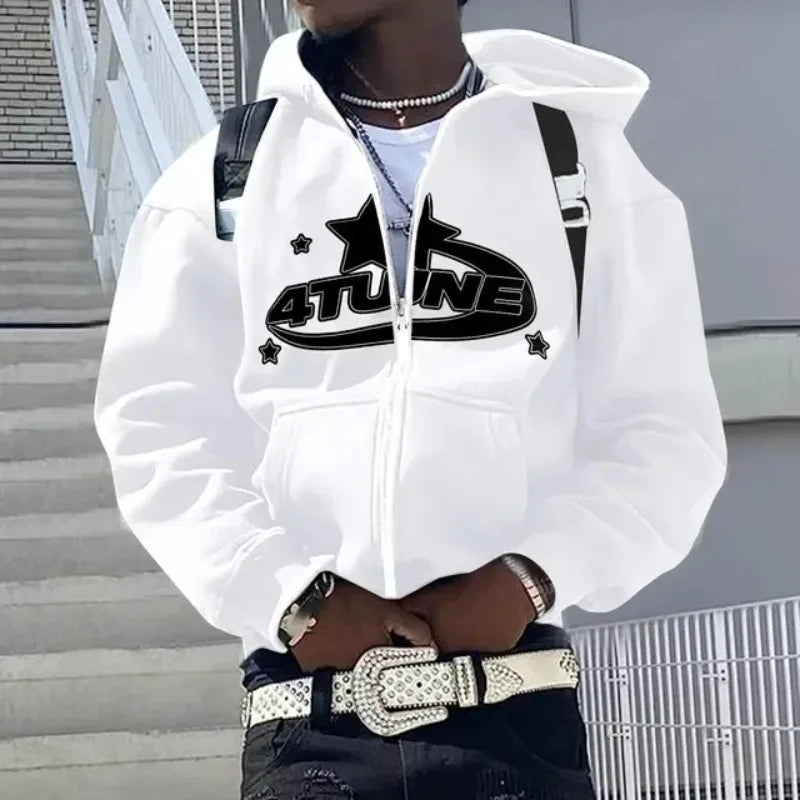 Zip Up Hoodies Cardigan Hooded Warmth Sweatshirt Aesthetics Letter Print Trend Casual Hip Hop New Sweatshirts Men's Clothing