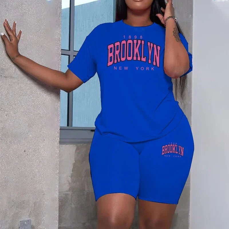 2026 Women's Summer Sportswear 2pcs Set Round Neck T-shirts Tight Shorts Ladies Home Outdoor Versatile Casual Sports Outfits