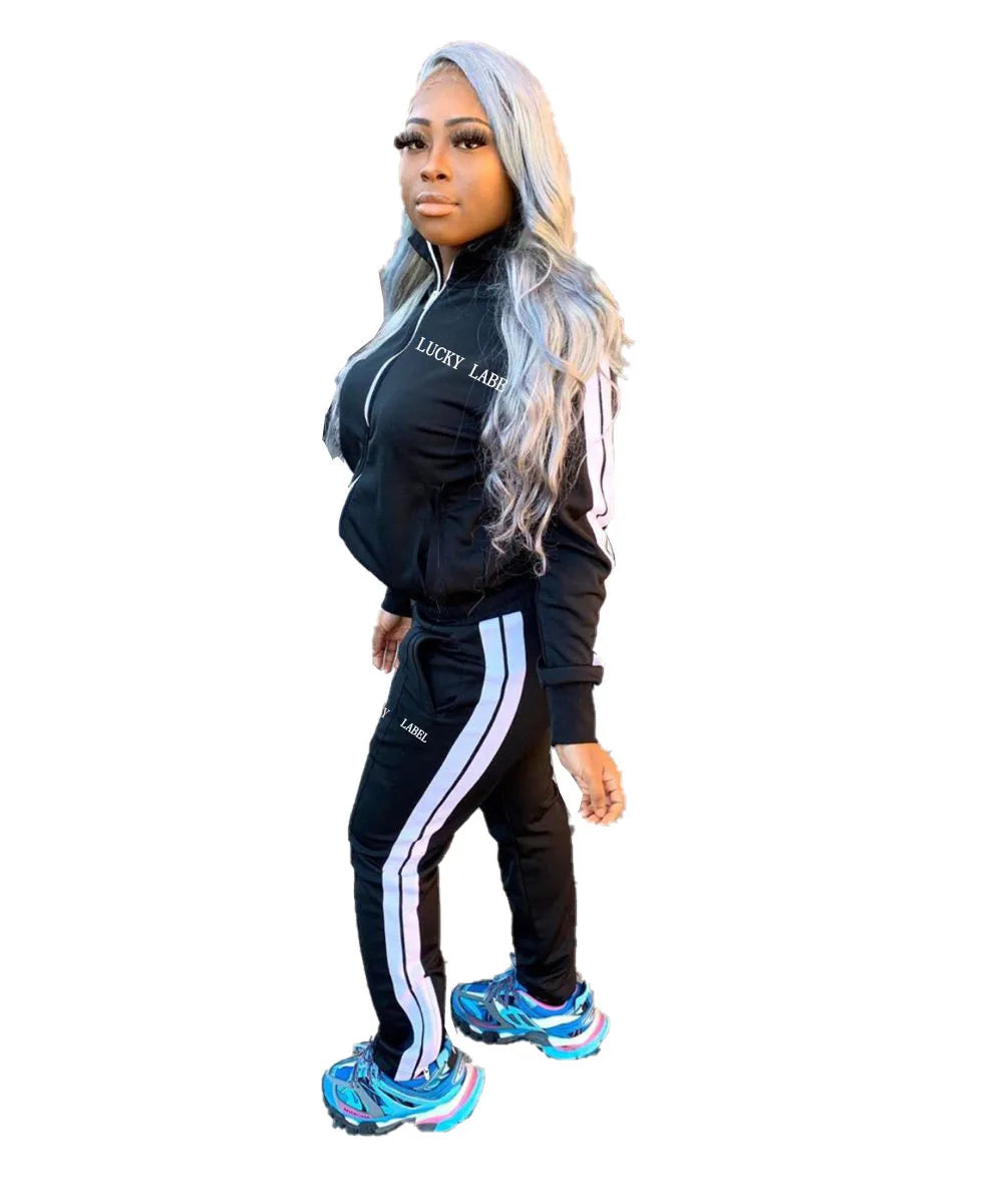 European And American Women's Fashion 2026 Letter Embroidered Zipper Sports Two-Piece Set