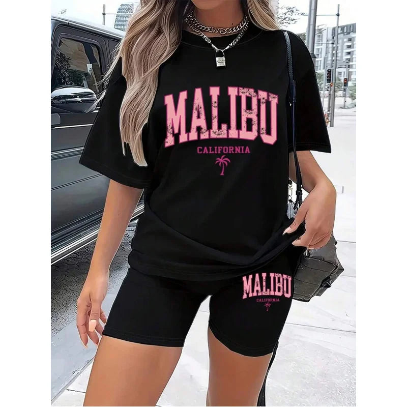 NostaNoir Ladies' Printed Casual Short Sleeve T-Shirt And Shorts Set