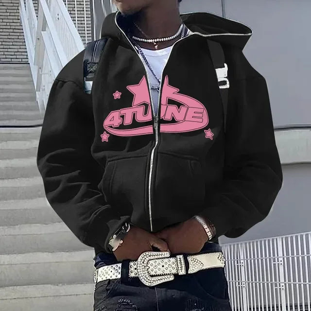 Zip Up Hoodies Cardigan Hooded Warmth Sweatshirt Aesthetics Letter Print Trend Casual Hip Hop New Sweatshirts Men's Clothing