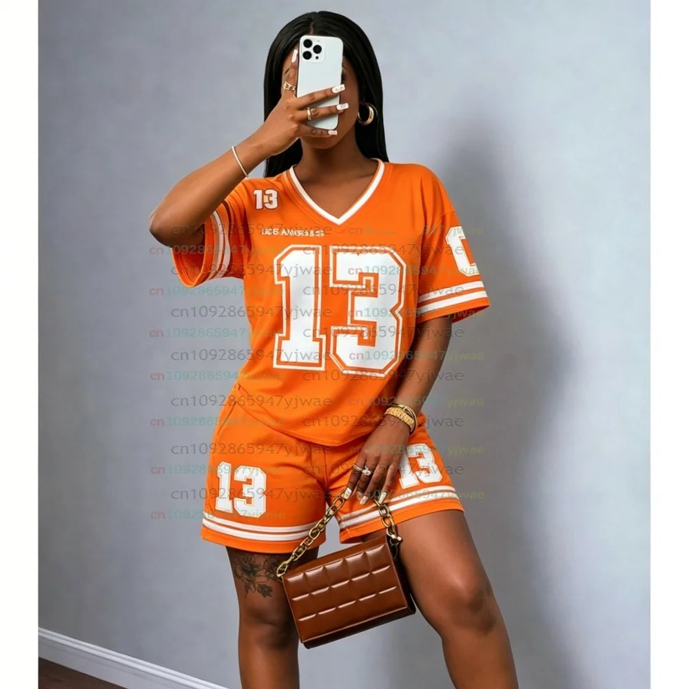 LOS ANGELES NO.13 print  men WOMEN Casual Suit Women's T-Shirt + Shorts Women Tracksuit 2 Pieces Set Women T-SHIRT SETS