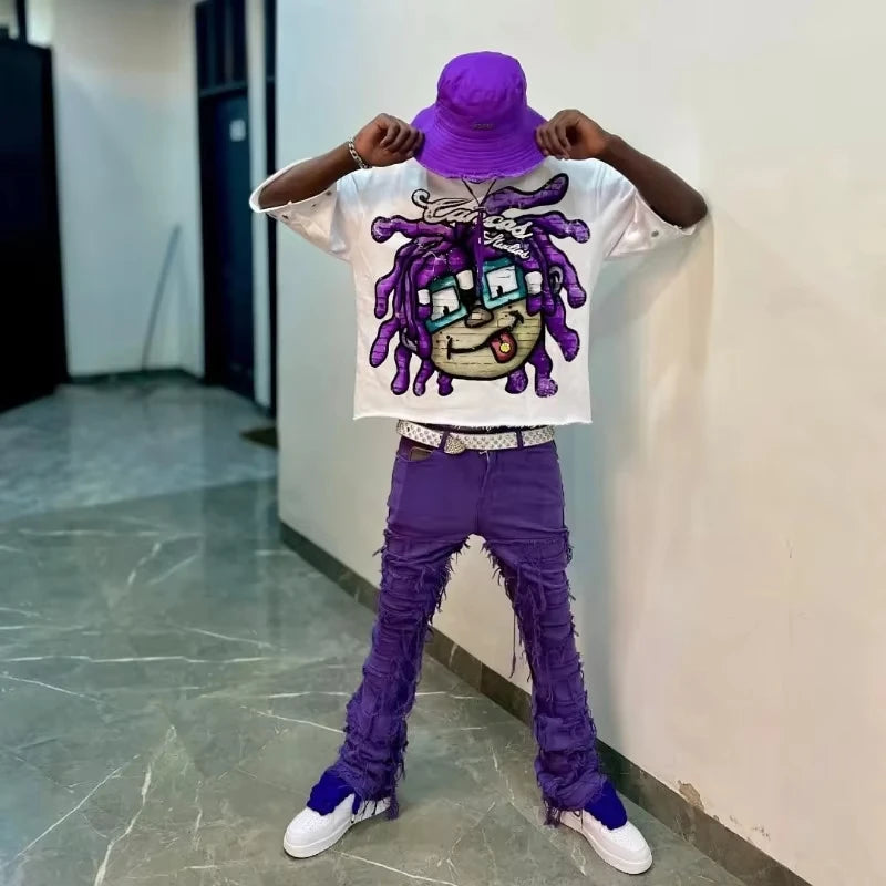 American Street Fashion Casual Cartoon Cartoon High Street Trendy Brand T-shirt Men Goth Hip-hop Rock Short-sleeved Women