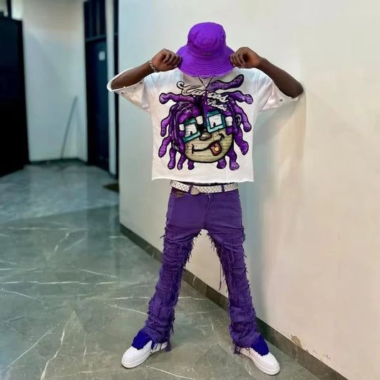 American Street Fashion Casual Cartoon Cartoon High Street Trendy Brand T-shirt Men Goth Hip-hop Rock Short-sleeved Women