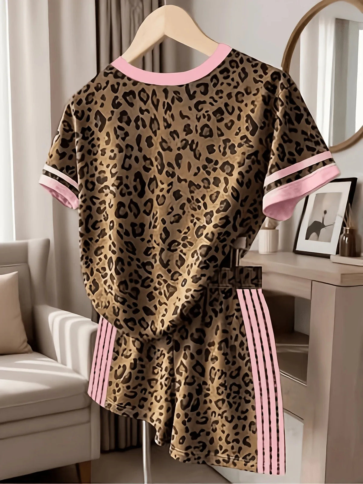 2026 Summer Women's Suit Fashion Sporty Comfortable Soft 3D Leopard Print Pattern Printed Casual Dress