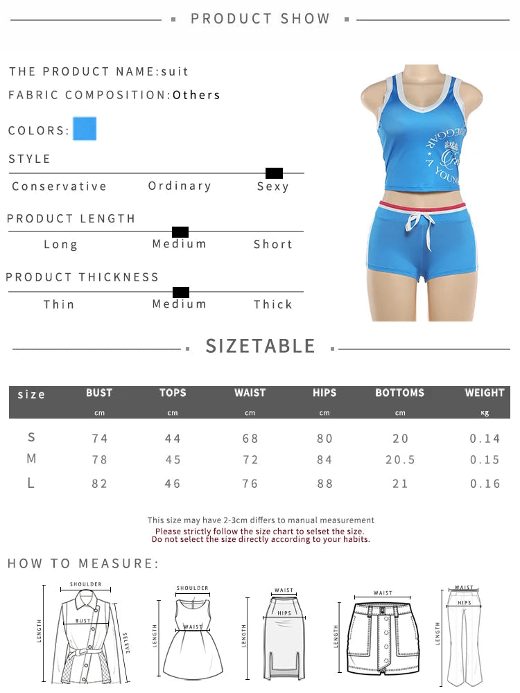 Weird Puss Color Blocking 2 Piece Set Women Letter Print Vest+Drawstring Classic Short Summer Fashion Sporty Style Matching Suit