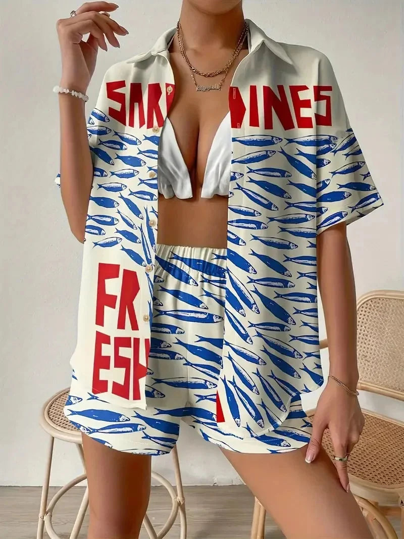 Summer Season Animal Pattern Short Sleeve Shirt Shorts Set Women Fashion Casual Wear From Mainland Chi 2 Piece Sets Woman Outfit