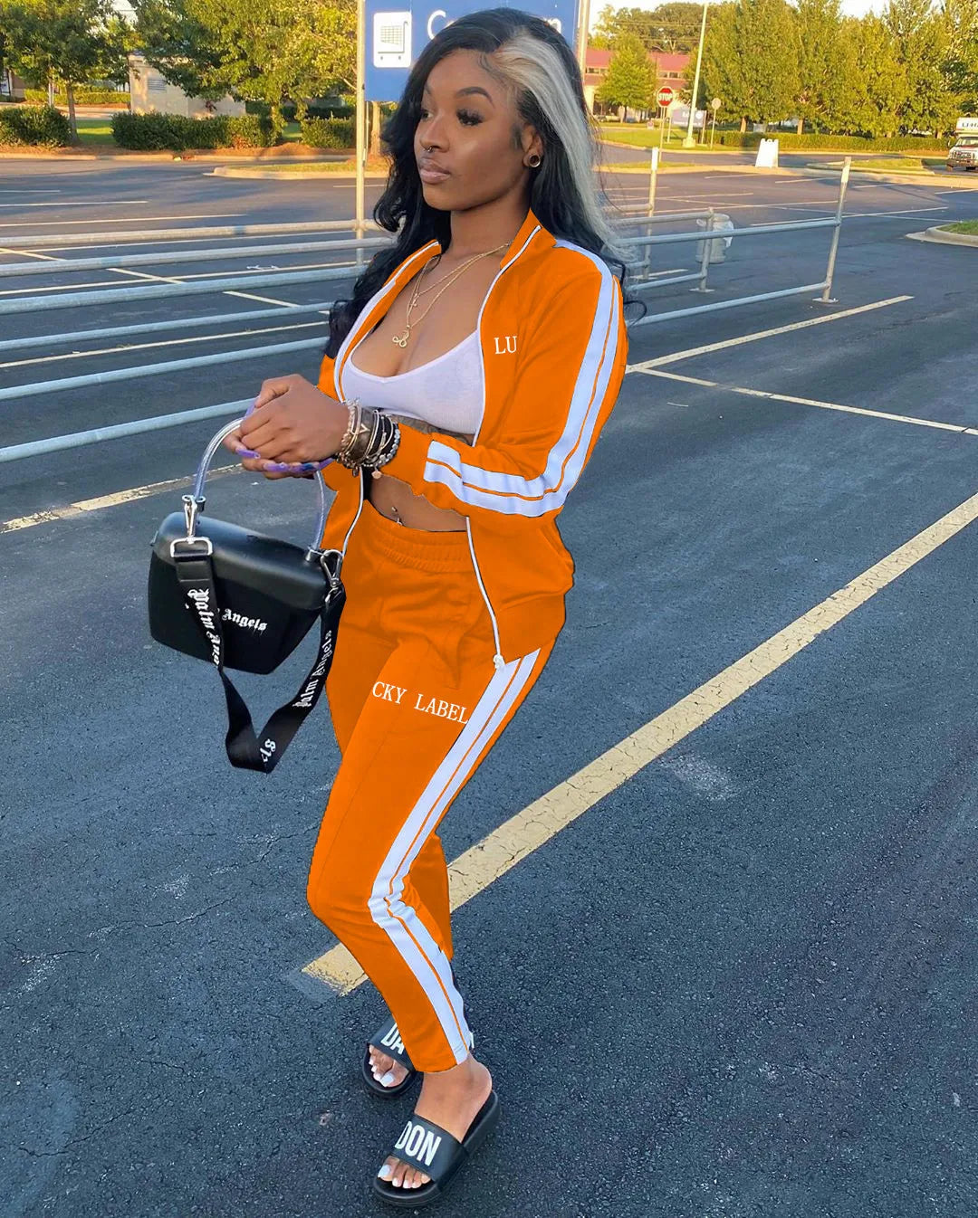 European And American Women's Fashion 2026 Letter Embroidered Zipper Sports Two-Piece Set