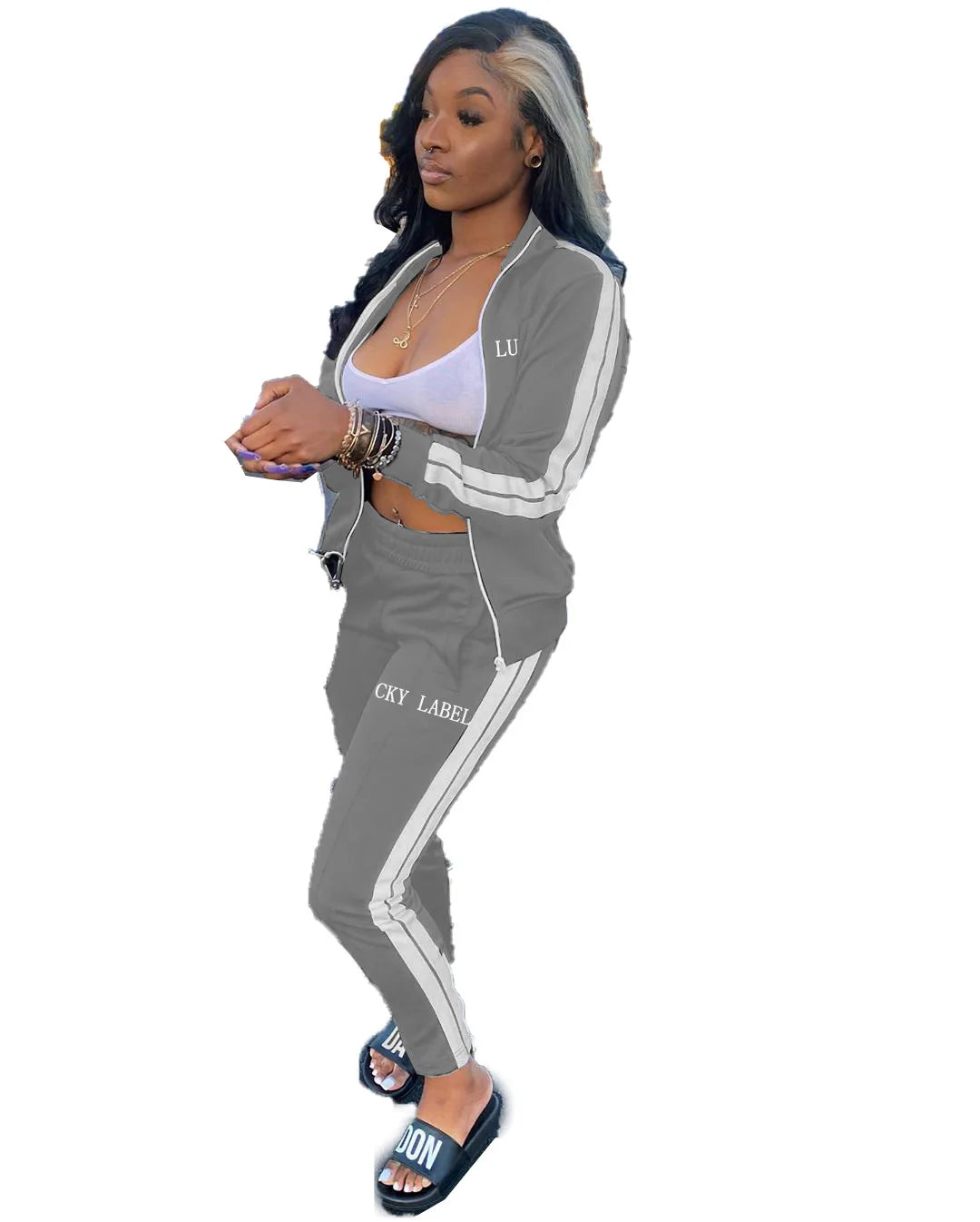 European And American Women's Fashion 2026 Letter Embroidered Zipper Sports Two-Piece Set