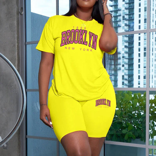 2026 Women's Summer Sportswear 2pcs Set Round Neck T-shirts Tight Shorts Ladies Home Outdoor Versatile Casual Sports Outfits