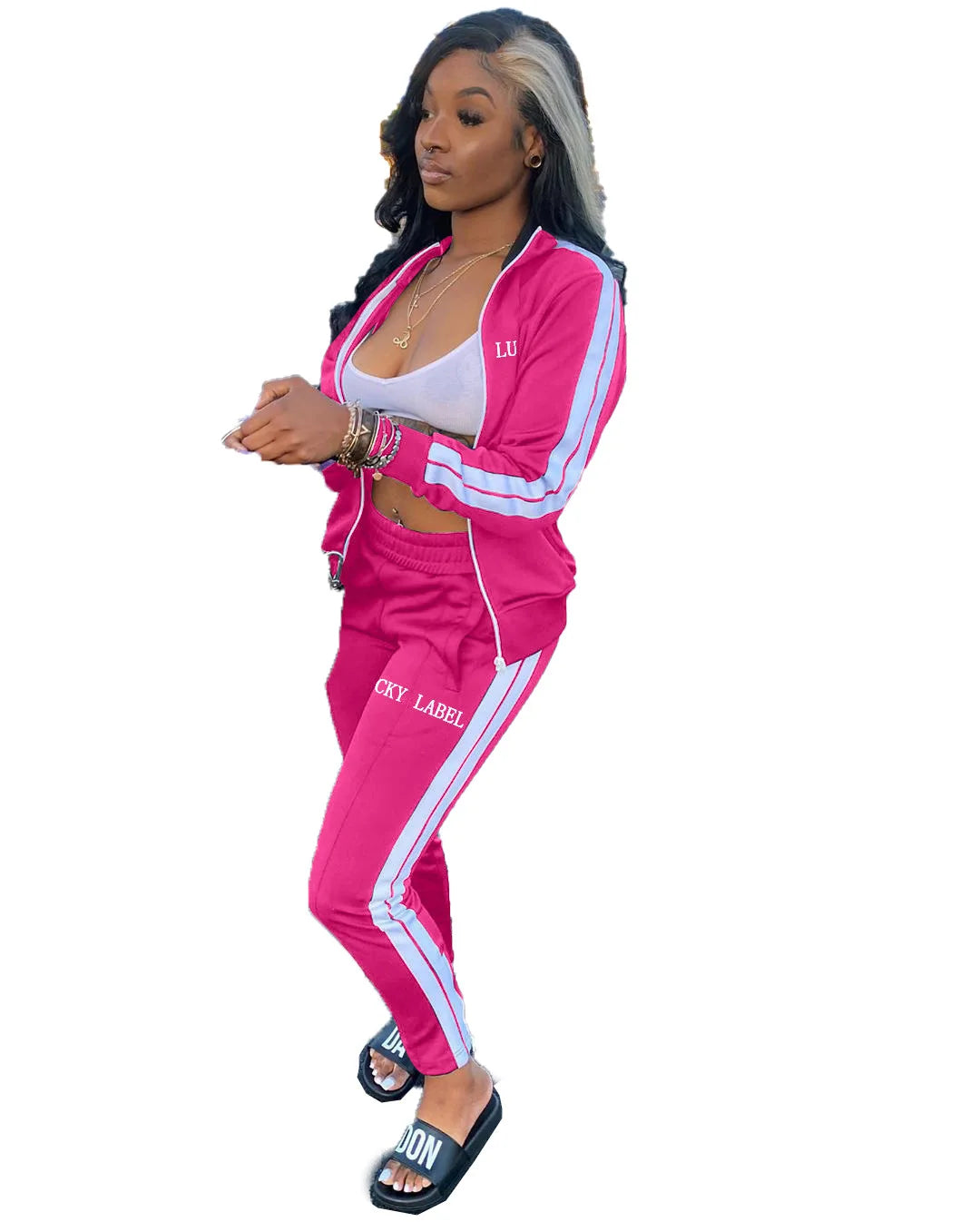 European And American Women's Fashion 2026 Letter Embroidered Zipper Sports Two-Piece Set