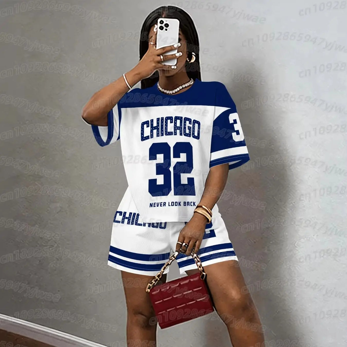 CHICAGO NO.32 print  men WOMEN Casual Suit Women's T-Shirt + Shorts Women Tracksuit 2 Pieces Set Women T-SHIRT SETS