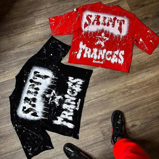 Streetwear T Shirt Hip Hop Punk Rock Letter Graphic Print Oversized T-Shirt Mens Womens Round Neck Short Sleeve Tops Kids