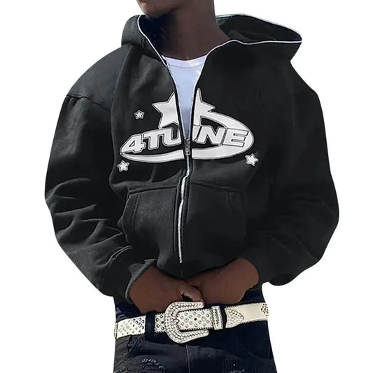Zip Up Hoodies Cardigan Hooded Warmth Sweatshirt Aesthetics Letter Print Trend Casual Hip Hop New Sweatshirts Men's Clothing