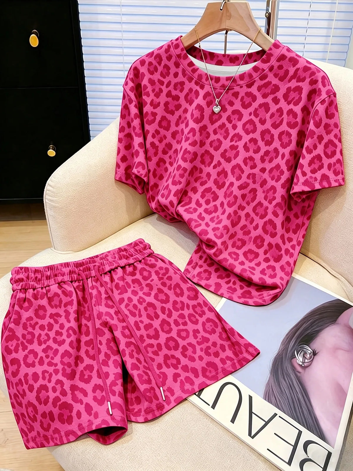 2026 Summer Women's Suit Fashion Sporty Comfortable Soft 3D Leopard Print Pattern Printed Casual Dress