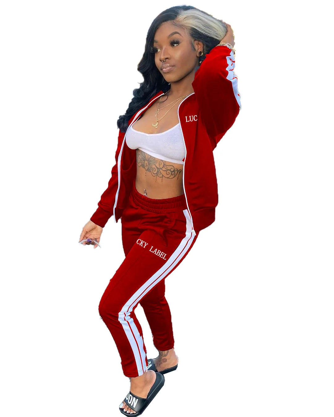 European And American Women's Fashion 2026 Letter Embroidered Zipper Sports Two-Piece Set