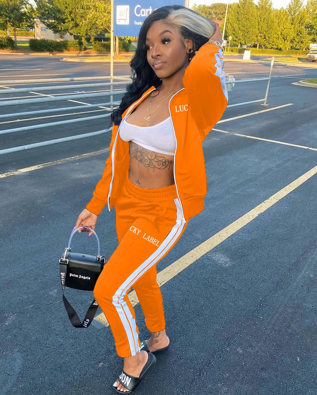 European And American Women's Fashion 2026 Letter Embroidered Zipper Sports Two-Piece Set