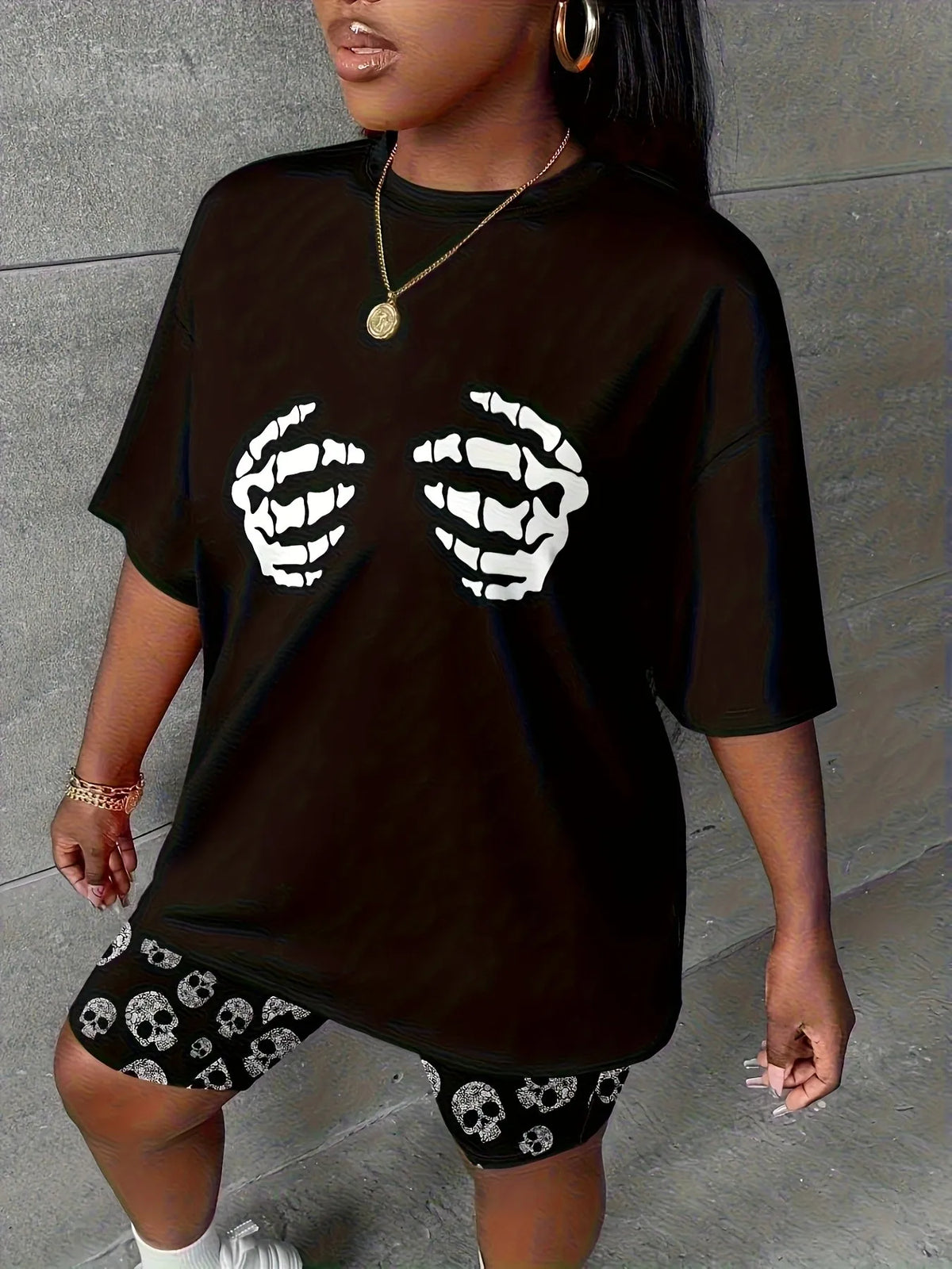 2026 Summer Women's Suit Fashion Sporty Comfort Soft 3D Weird Skull Pattern Print Stylish and Versatile Casual Wear