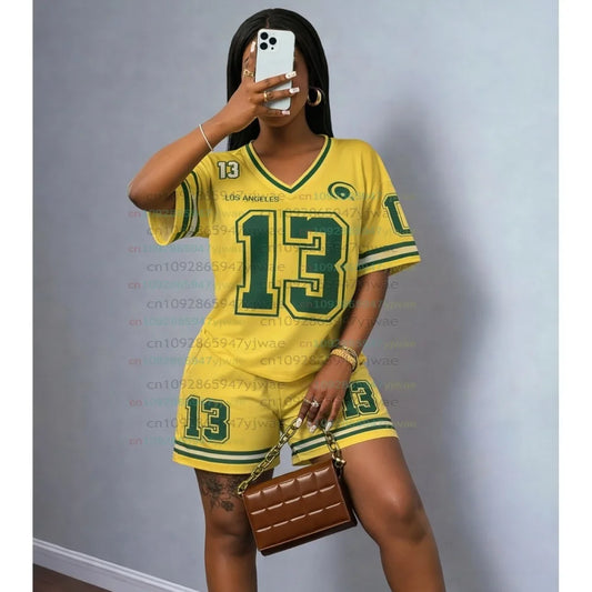 LOS ANGELES NO.13 print  men WOMEN Casual Suit Women's T-Shirt + Shorts Women Tracksuit 2 Pieces Set Women T-SHIRT SETS