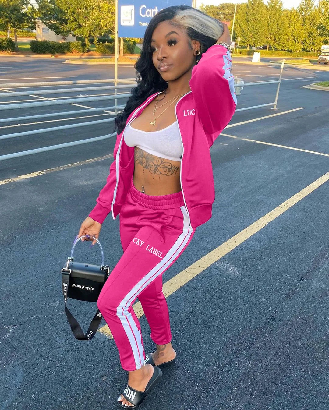 European And American Women's Fashion 2026 Letter Embroidered Zipper Sports Two-Piece Set
