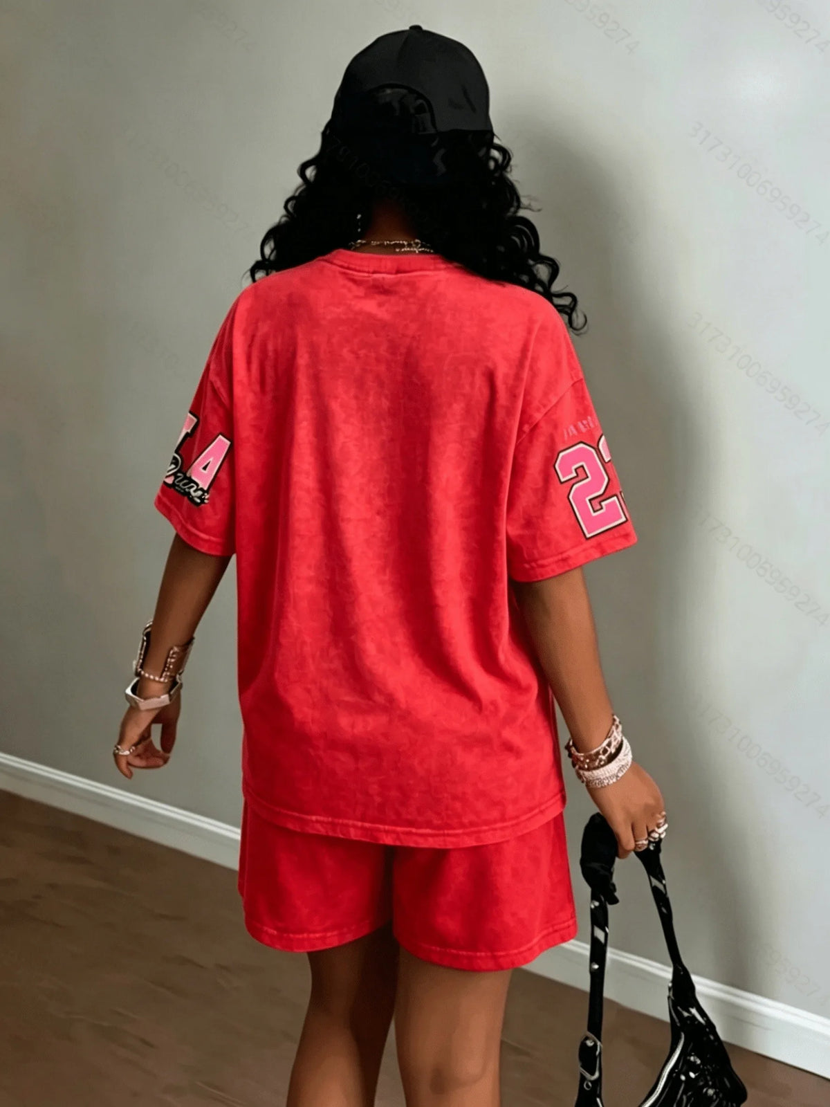 Street Casual Fashion Retro Trend Versatile 2026 Summer New Women's Short-Sleeved Short Pants Set with 3D Digital Pattern Print